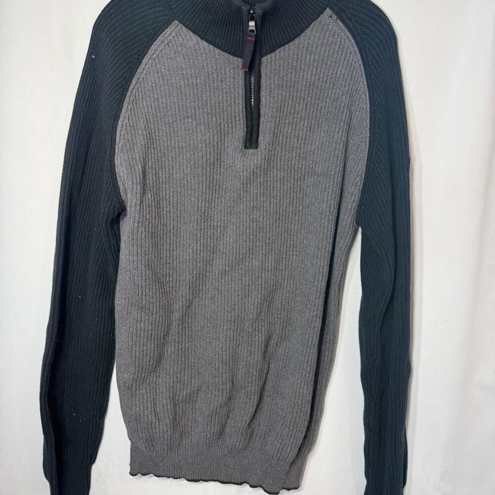 Vintage Nautica Men's XL Grey Black Quarter Zip Pullover Sweater